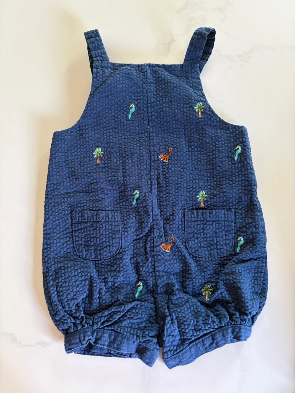 Janie and Jack Navy Embroidered Tropical Romper